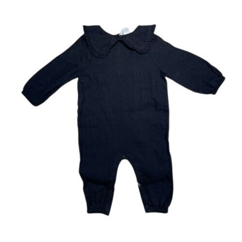 Nordstrom Baby 12M onesie Black Collar Ruffle Crepe Snaps Halloween LN - Picture 2 of 8